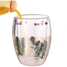 Glass with double wall, sparkles and spruce branch "Super Star"